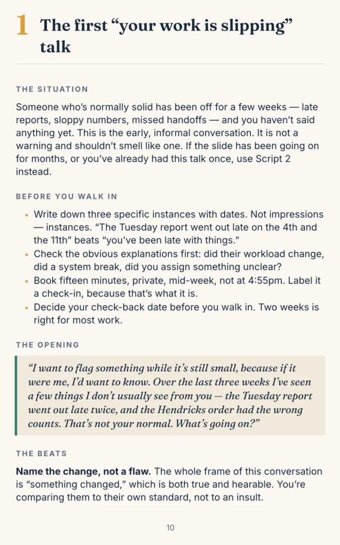 Page 10 — Script 1: the situation, the prep list, and the opening line
